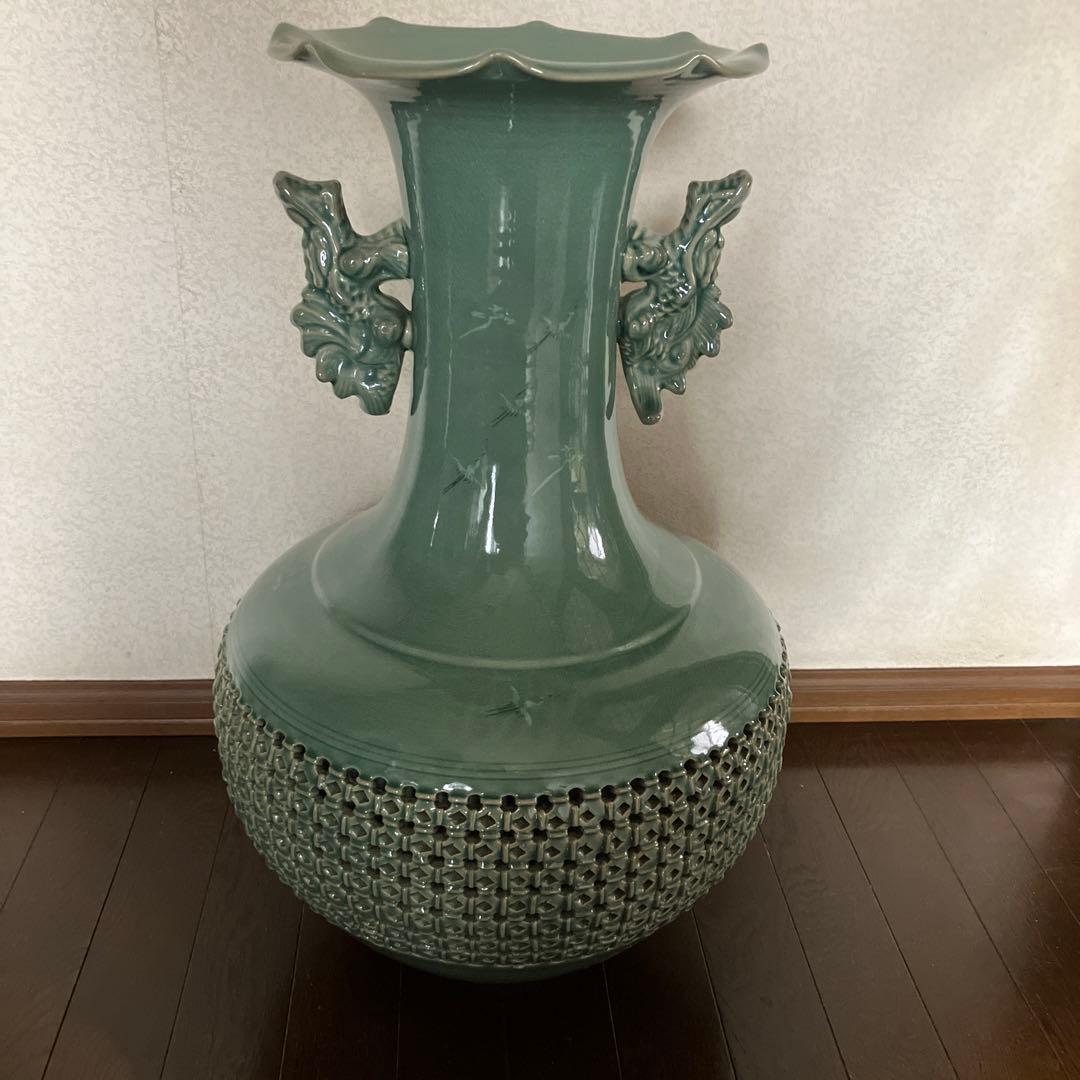 ★大特価【希少•美品】在銘青山作　高麗青磁 特大飾り壺