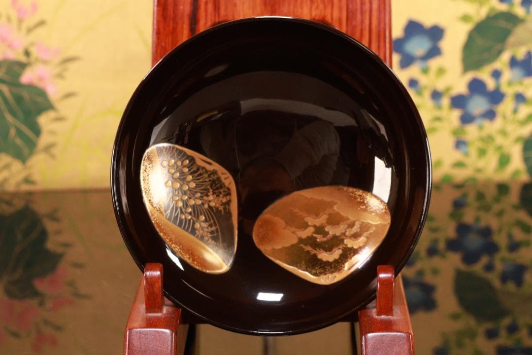 BK425　時代輪島塗　図替り　貝尽くし図金蒔絵　吸物椀　五客　木製 懐石 菓子