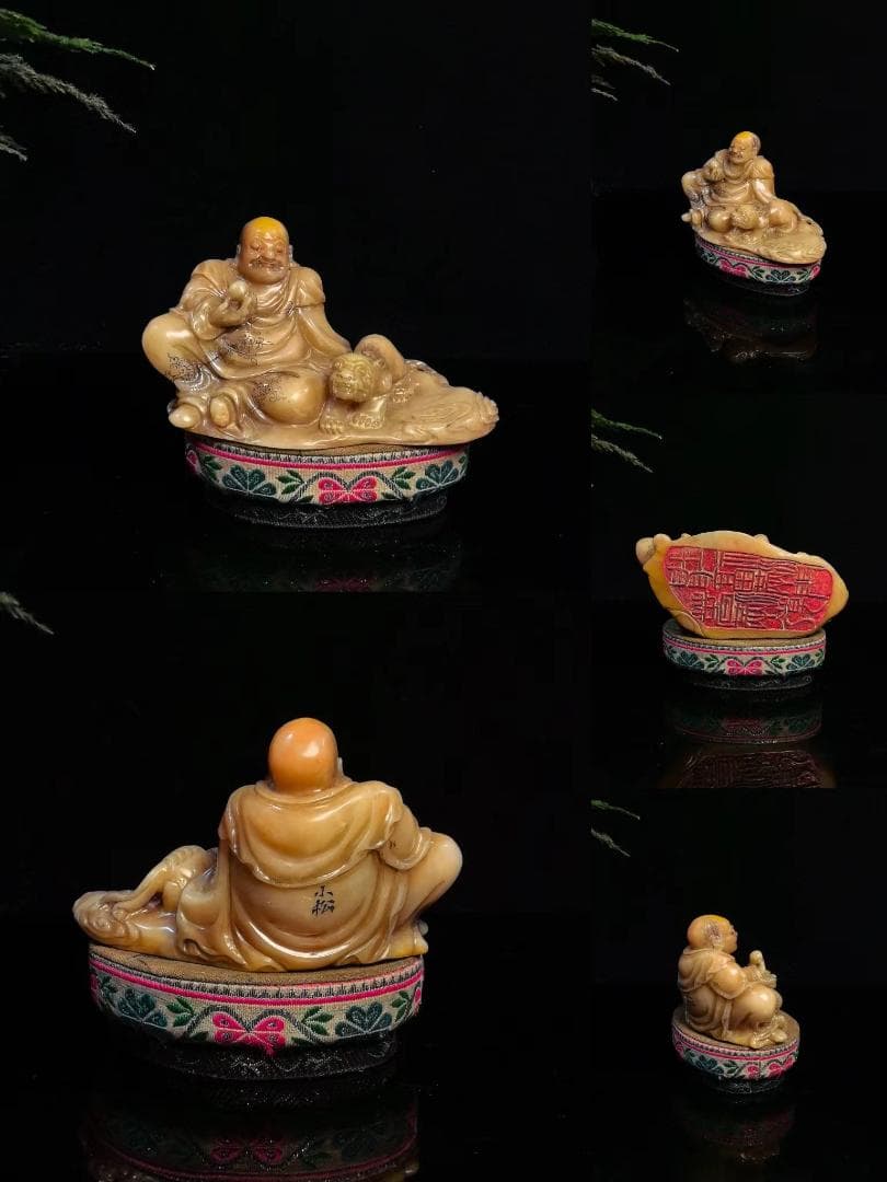 中国古美術・伏虎羅漢・寿山石極品二色田黄の印鑑・文房具・置物・賞物・風水開運・書