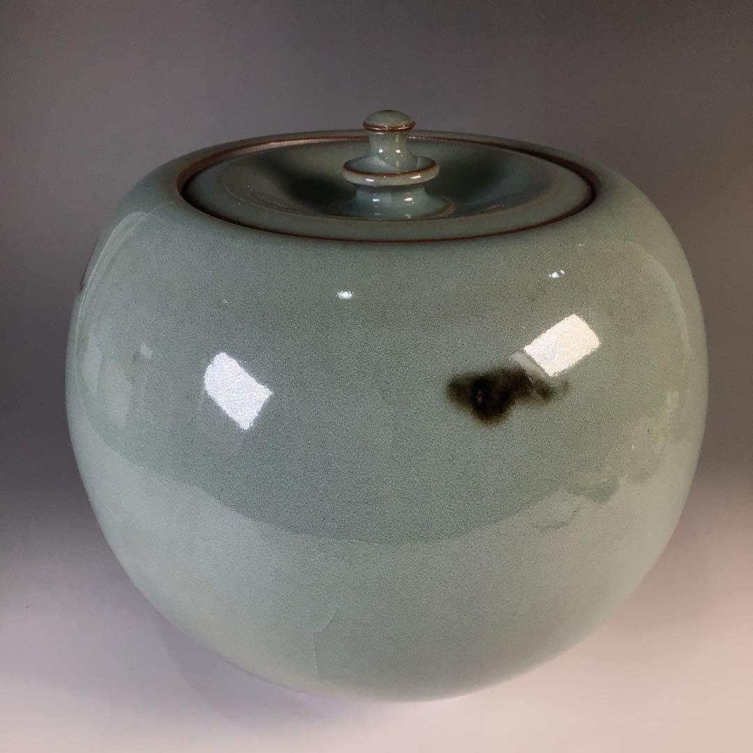 Ｍ２４６　水指　『椿窯　五島哲造』『蕨釉水指』　共箱　茶道具