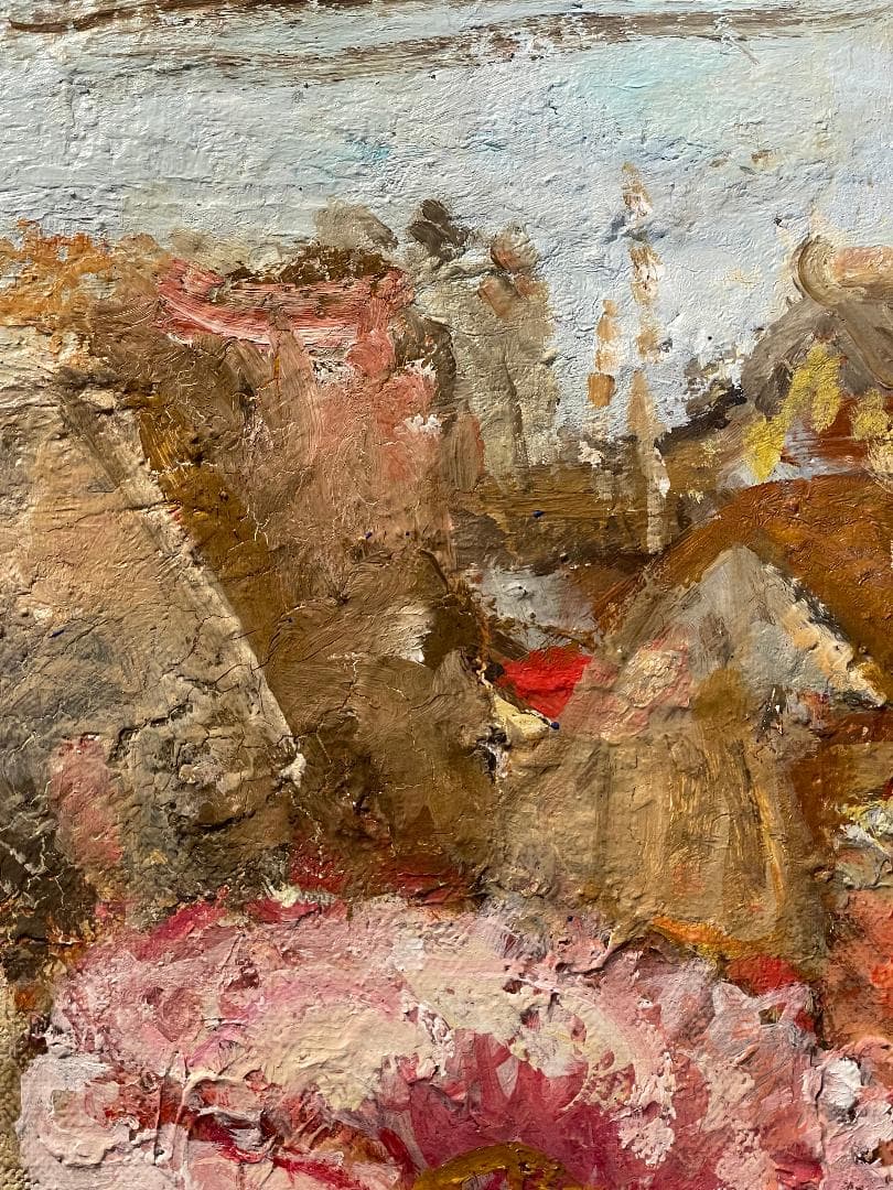 「真作」辻司「牡丹と花嫁」風景画　油彩画　額装　サイン有り　F15号