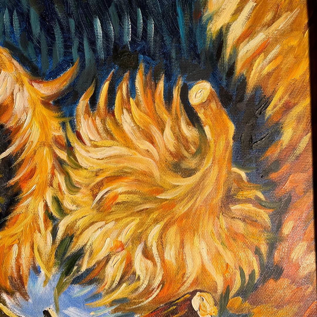★秀作★ （大）手書き油絵 ゴッホ 4本の切ったひまわり 肉筆絵画 額付 油彩画