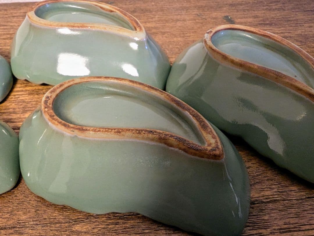 古作　青磁　葉紋様小皿　中国古玩　古美術　骨董