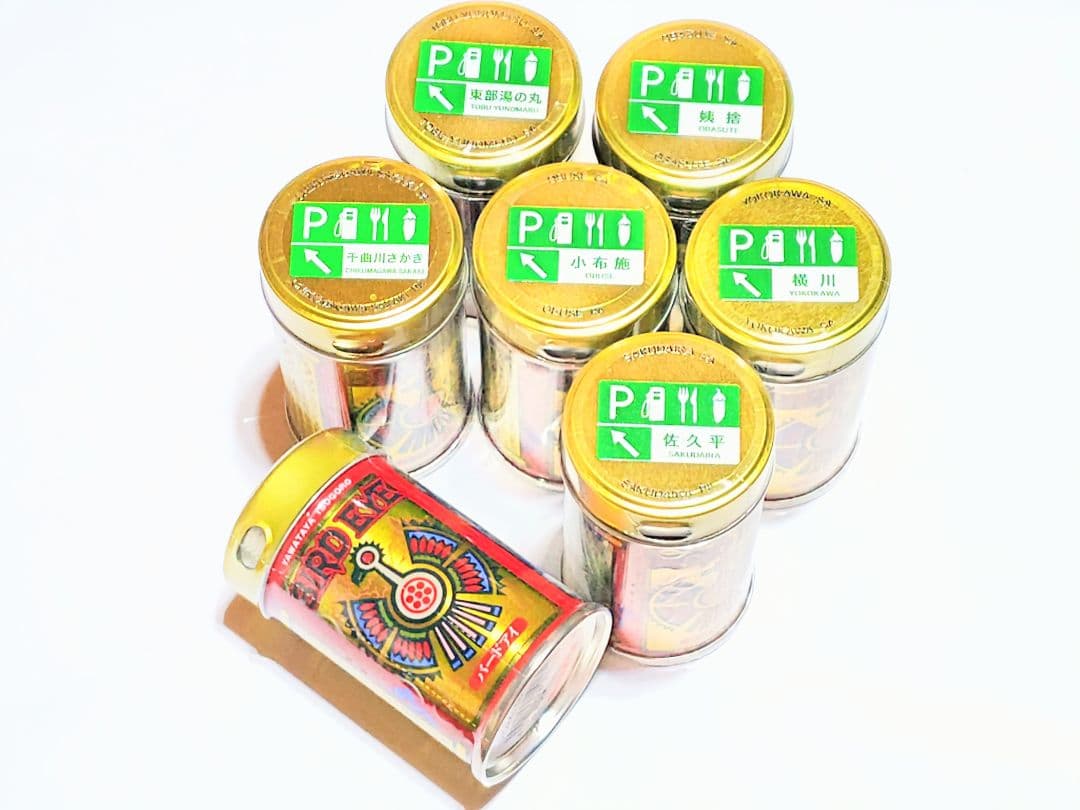 ◯。八幡屋礒五郎　BIRD EYE缶　高速道路限定オリジナルデザイン　全7種◯。