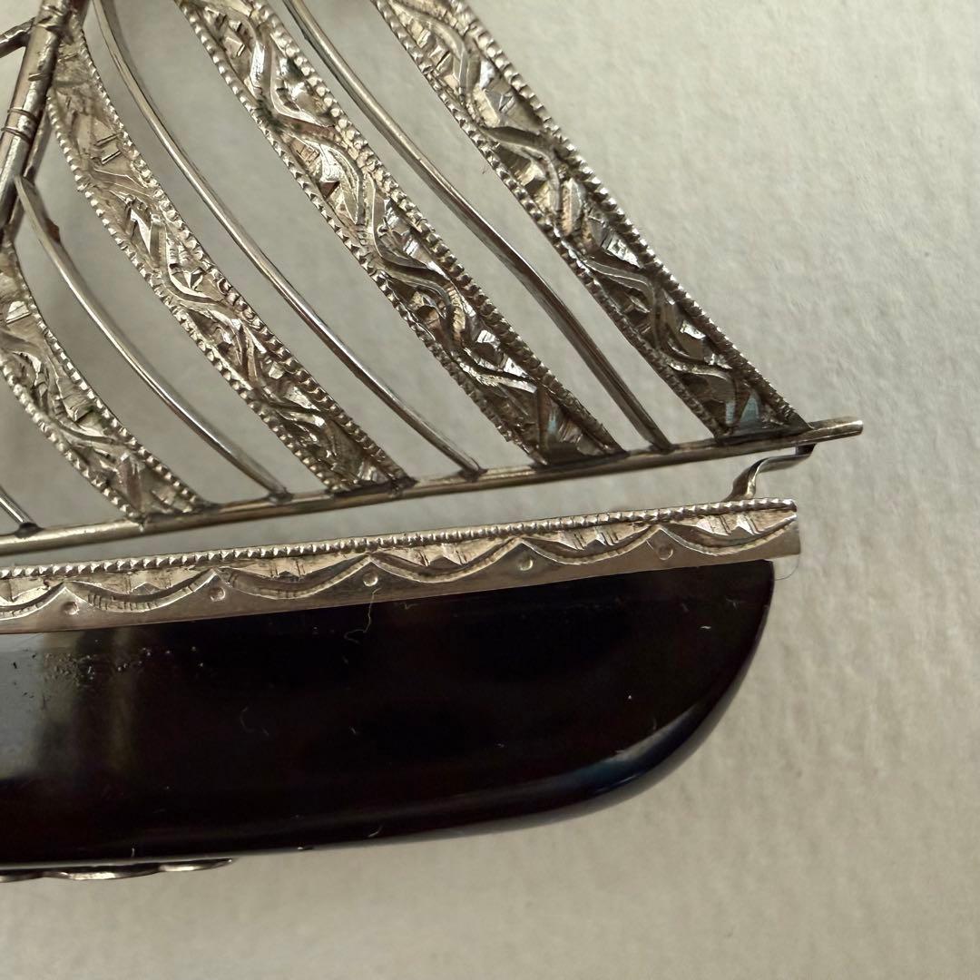 アンティーク帯留　帆船　綺麗な彫り　大正ロマン