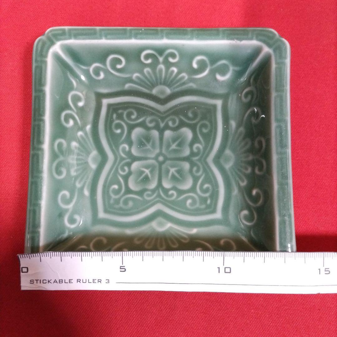 青磁の四方皿５枚揃 五陶 菓子皿 懐石料理 明治期 茶道具