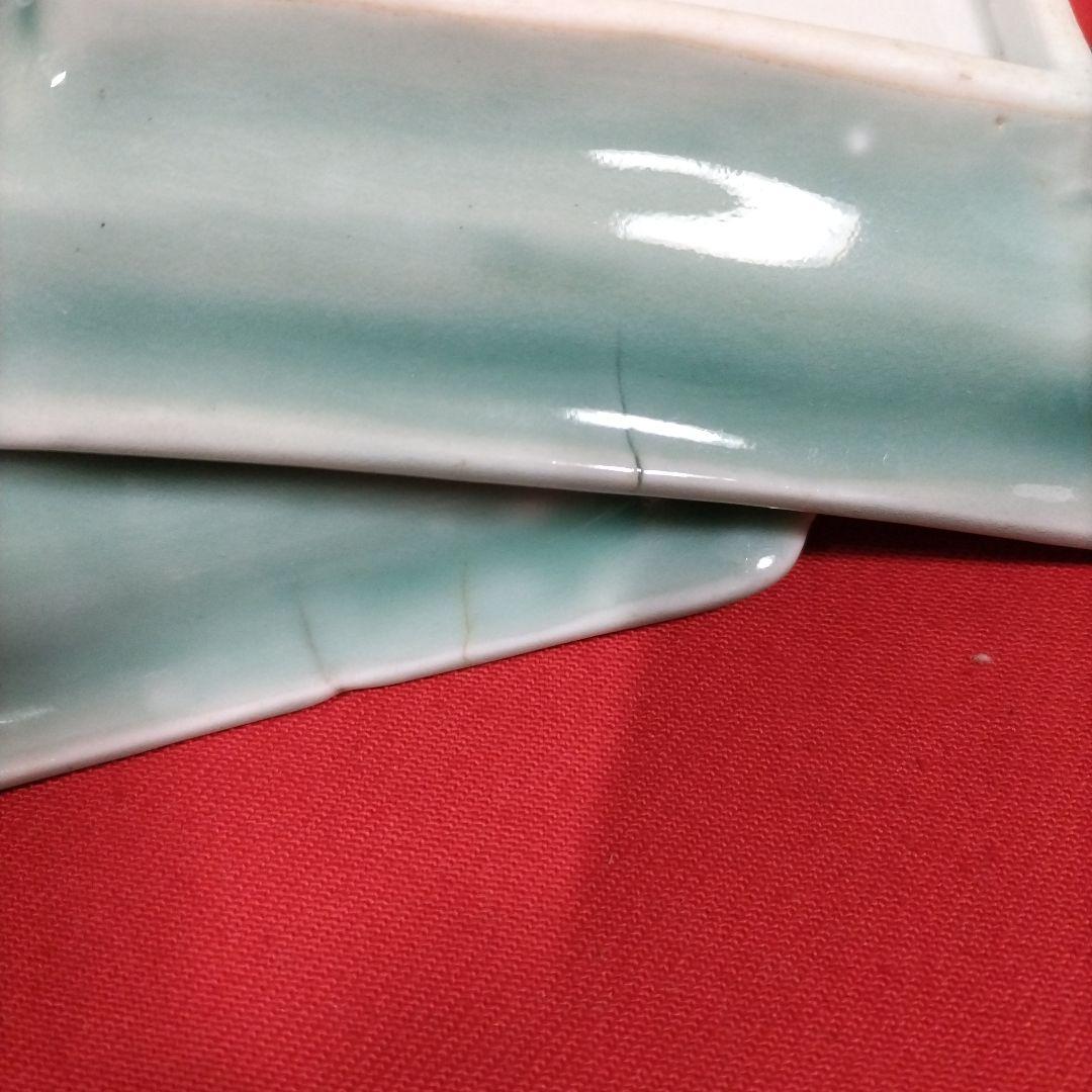 青磁の四方皿５枚揃 五陶 菓子皿 懐石料理 明治期 茶道具