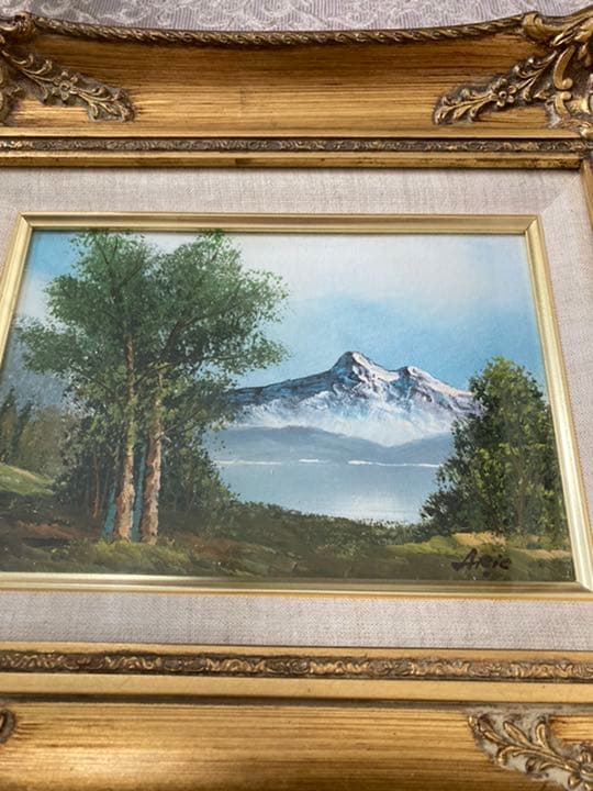 ゴールド額縁　風景画　油絵　山　自然