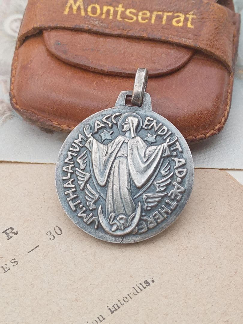 【希少】1930年代前後頃 フェルナン・ピィによる聖母の被昇天シルバー色メダイ