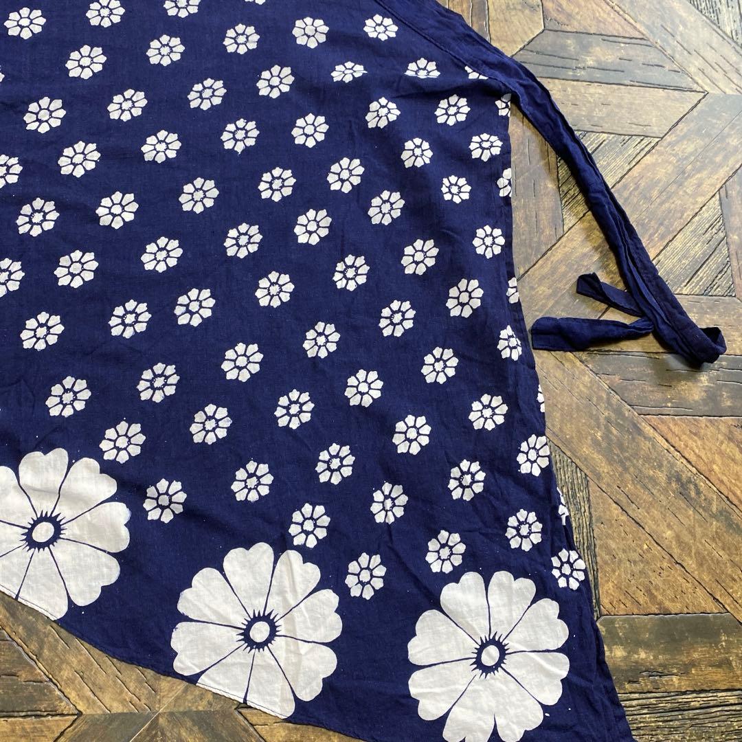 1970年代昭和レトロアンティーク紺花柄フレアスカートコットン巻きスカート 浴衣