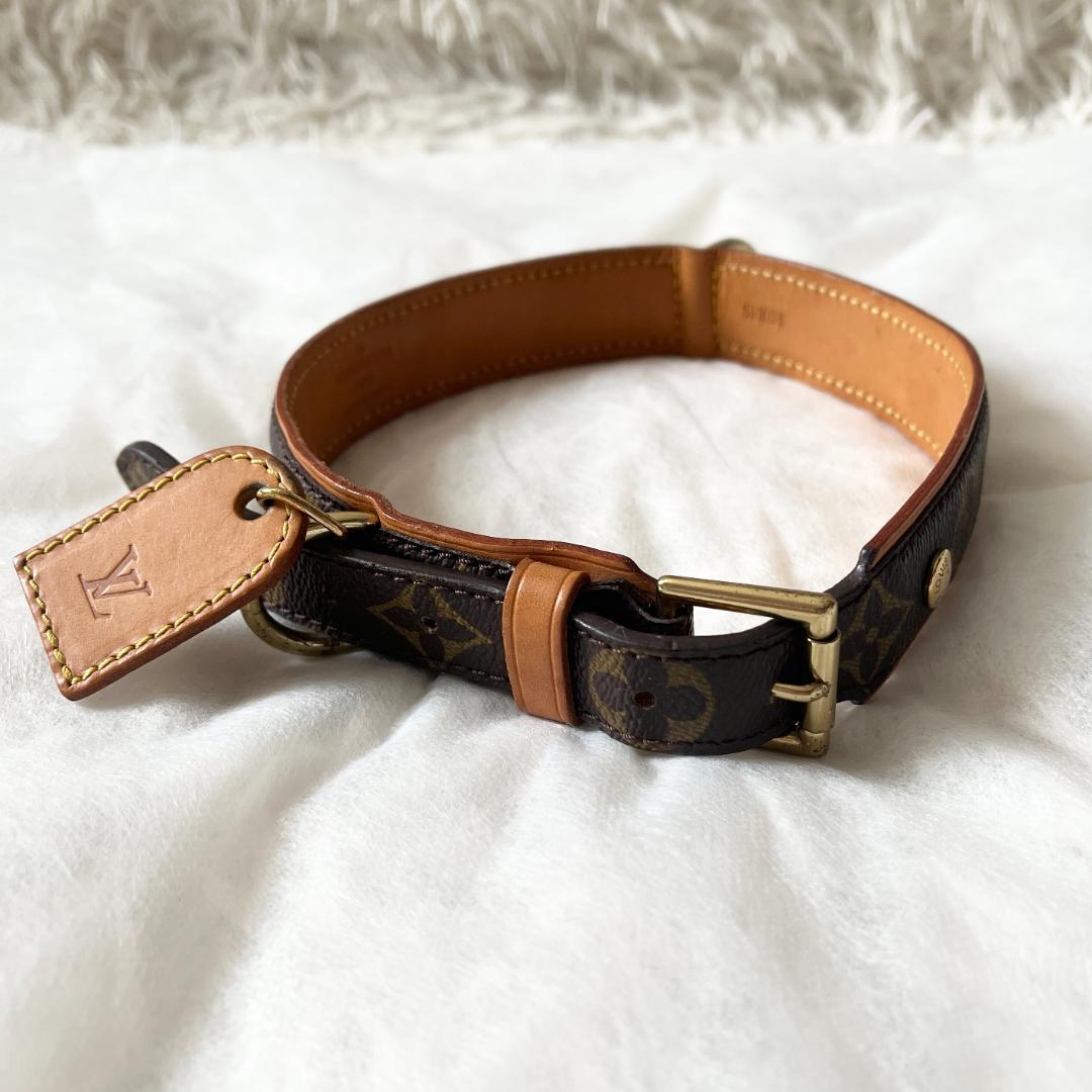 【鑑定済】ルイヴィトン 犬用 首輪 モノグラム 大型犬向け 本革 ペットグッズ