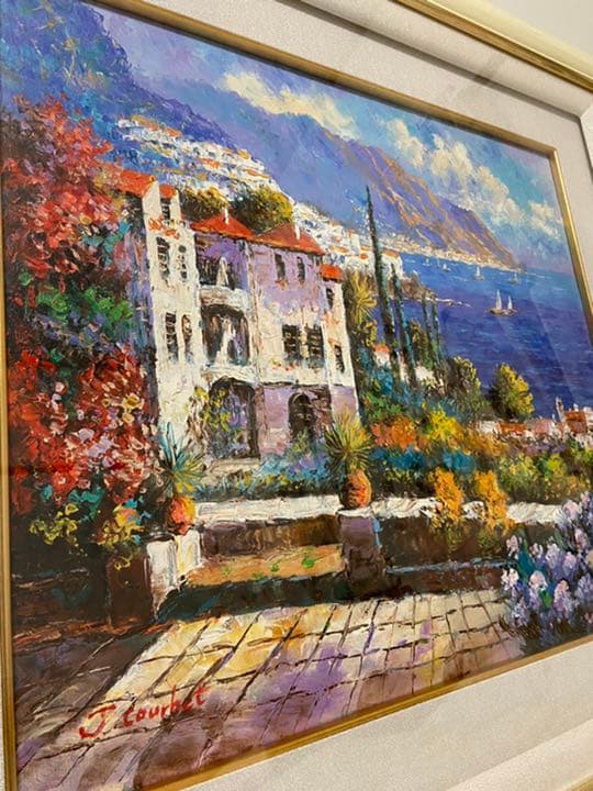 J.クールベ【地中海の眺め】油絵　油彩