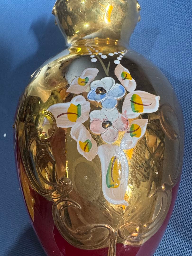 ⚫️伝統工芸品 ムラーノ（ヴェネチアン） ガラス 金彩花瓶