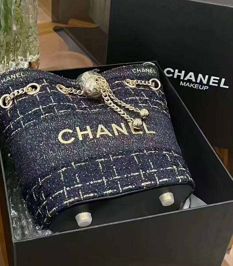 シャネル CHANEL ネイビーラメ 巾着ショルダーバッグ ノベルティ品 最安値