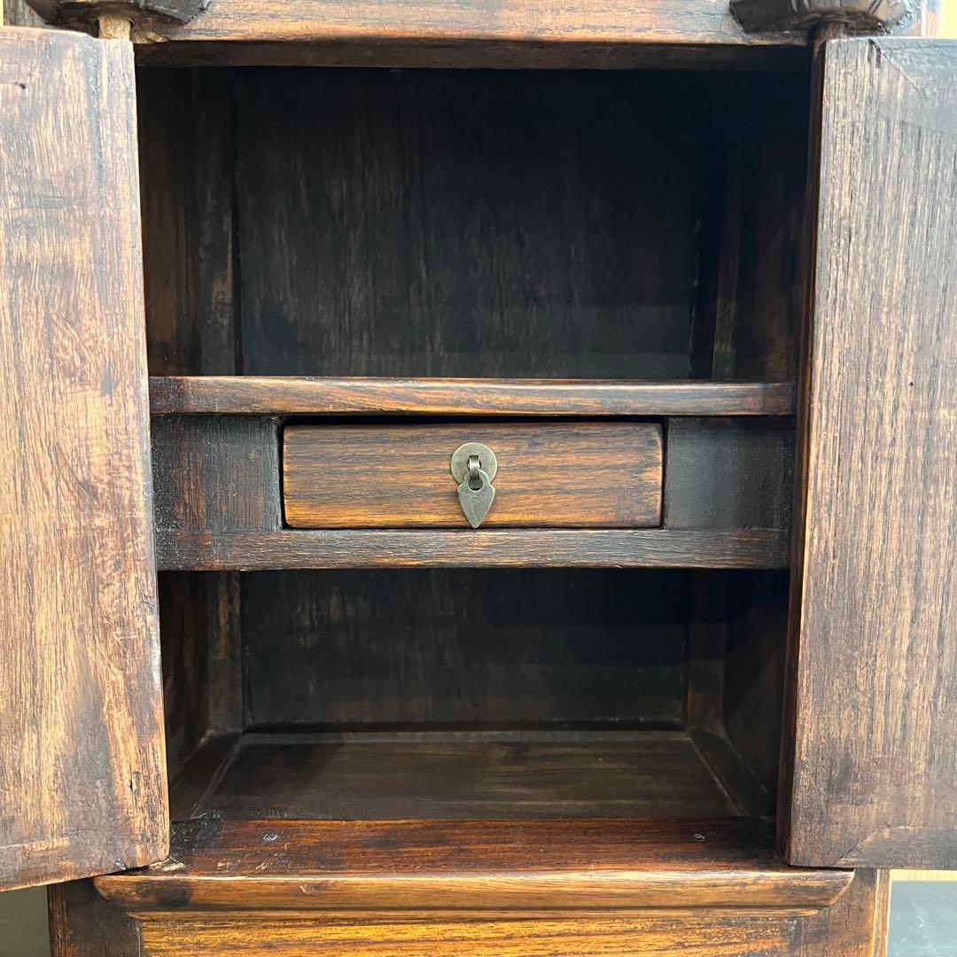 李朝 小戸棚 33㎝ 小抽斗 小振り 棚 骨董 木製 工藝
