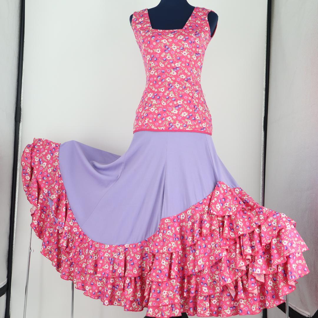 【美品 フラメンコ衣装】ラベンダー PACO OLEA ブラウス ファルダ