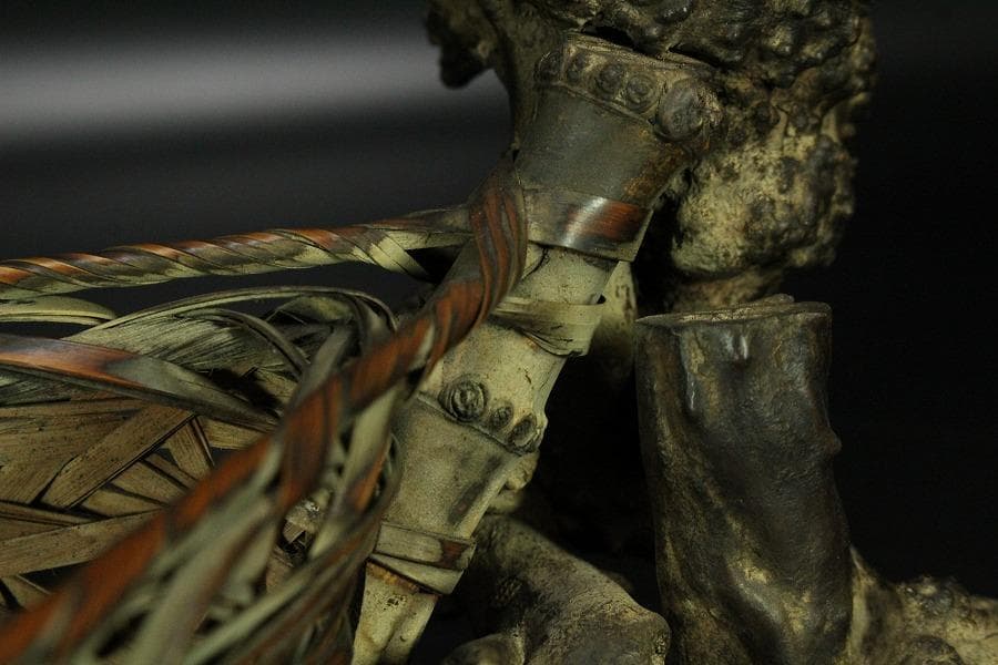 網籠 舟形 水盤 奇木 根木 時代物(K-XA853)