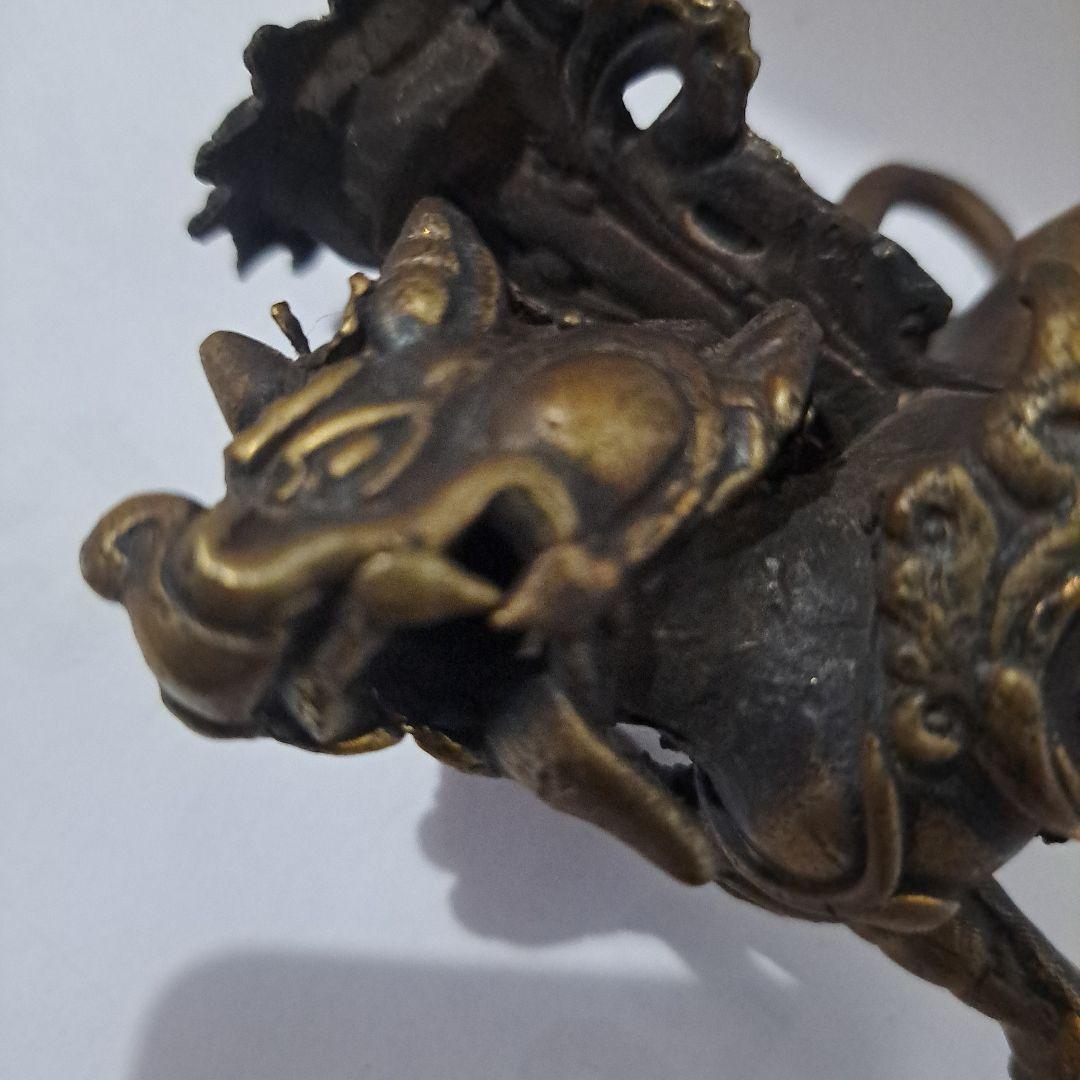 中国古玩　銅製　中国新渡　香炉　獅子立像　置物