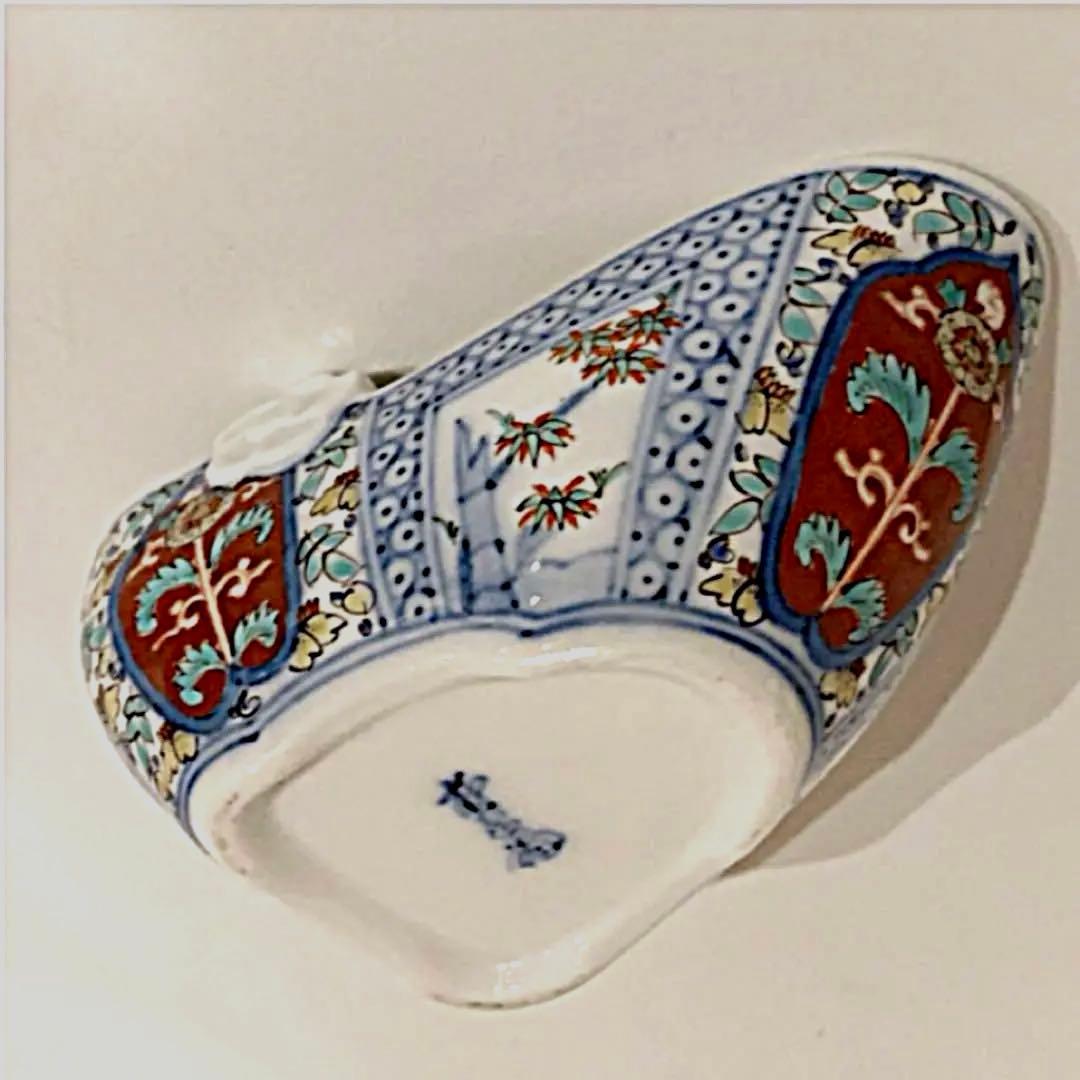 酒井田柿右衛門　煎茶器揃い　宝瓶　湯冷　湯呑　染付茶器　茶道具　染錦間取山水地紋