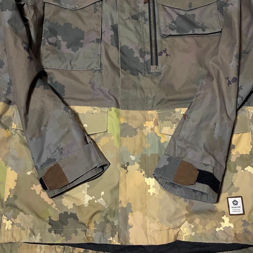 SESSIONS スノーボードジャケット 迷彩 カモフラ ドローコード ZIP