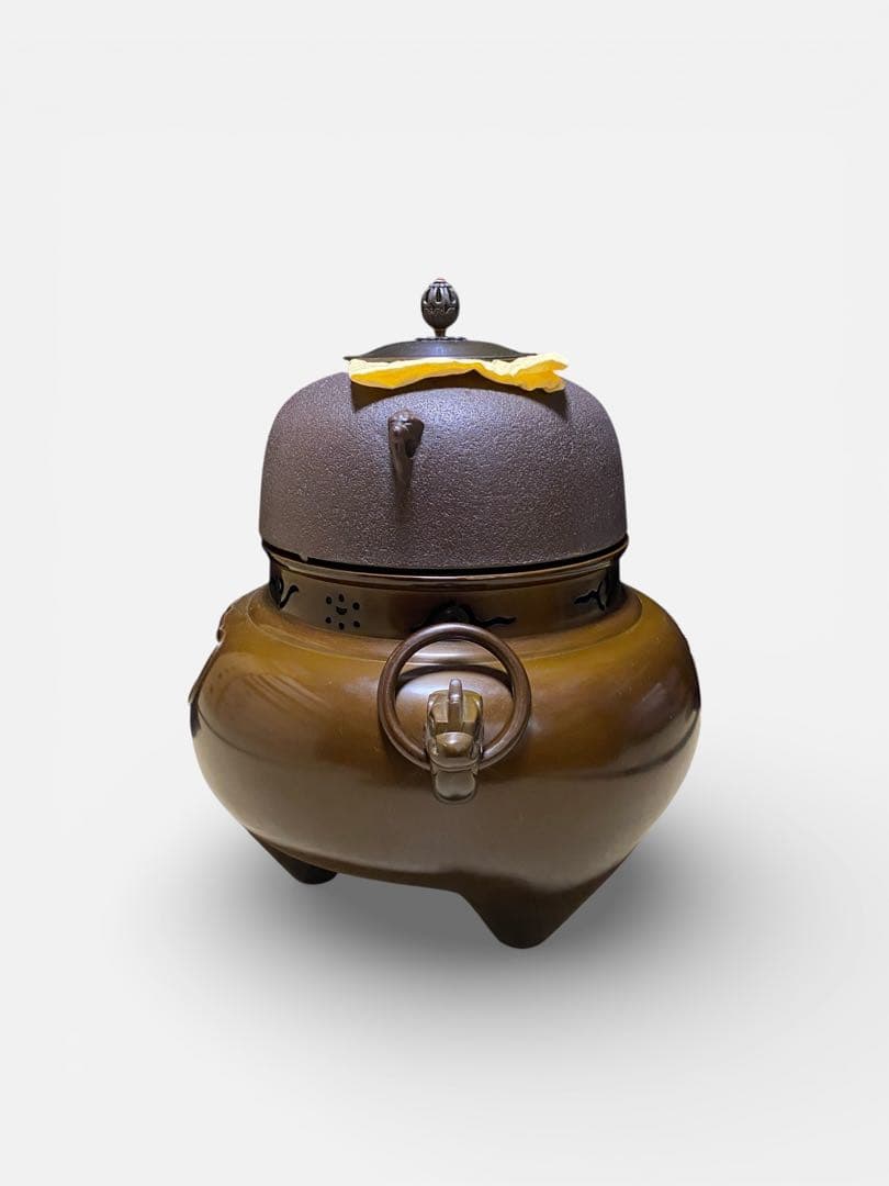 ◆唐銅 鬼面風炉 一ノ瀬宗也 釜師 佐藤清光 美品 共箱 茶道具