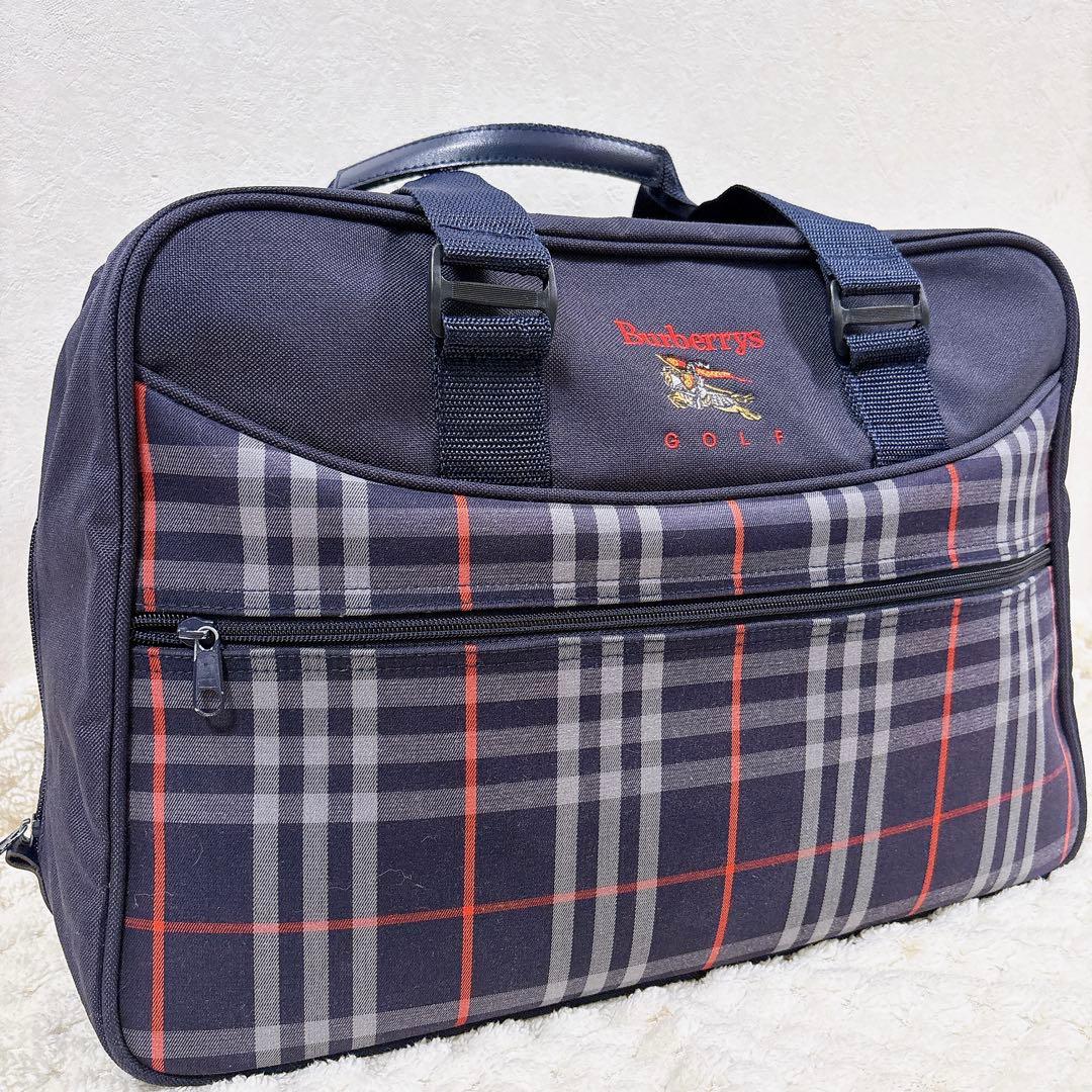 【希少】 バーバリーズ ゴルフ ボストンバッグ ネイビー 刺繍 旅行 チェック