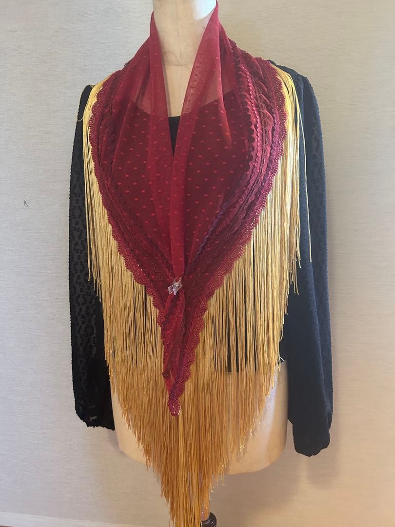 新作★ボルドー系フラメンコシージョボルトー×ゴールドフリンジ