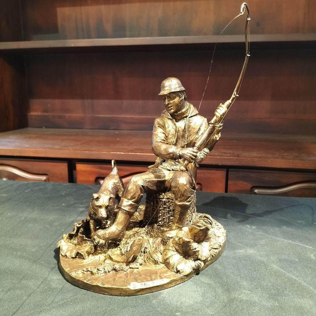 M♦希少　イギリスヴィンテージ　J. Bromley ブロンズ像　釣り人と犬