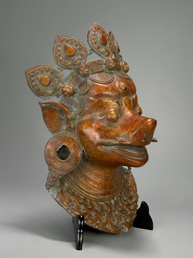 仏教美術　18世紀頃喜馬拉雅仏教　ヒマラヤ銅製面具　ヴァラーハ像　婆利迦古物保証