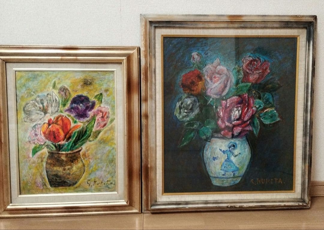 油絵　花　S.Kurita 幸せカラー黄色絵画