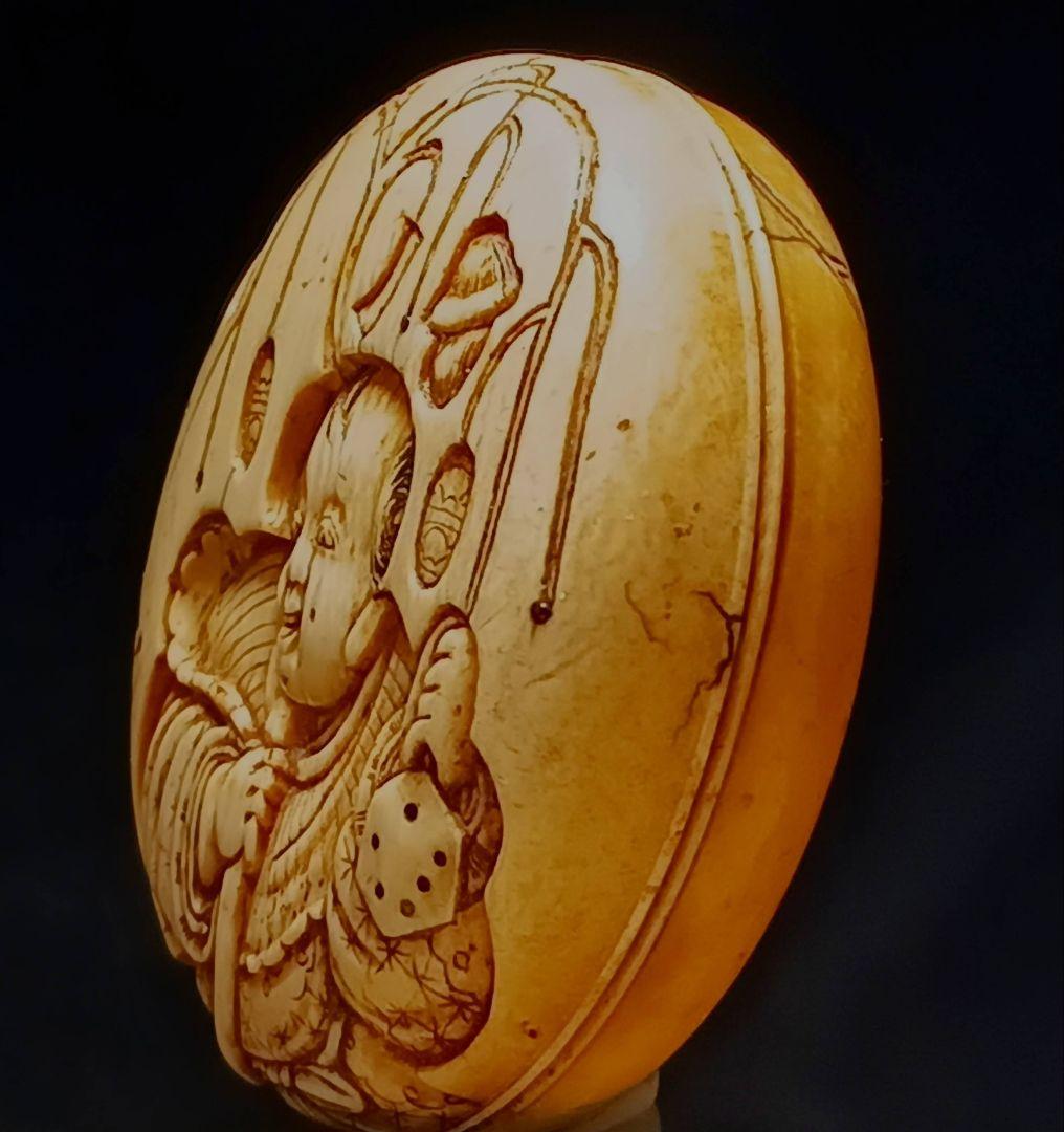 玉桂 在銘 饅頭 根付 「唐子と福笹」商売繁盛祈願 江戸時代 根付