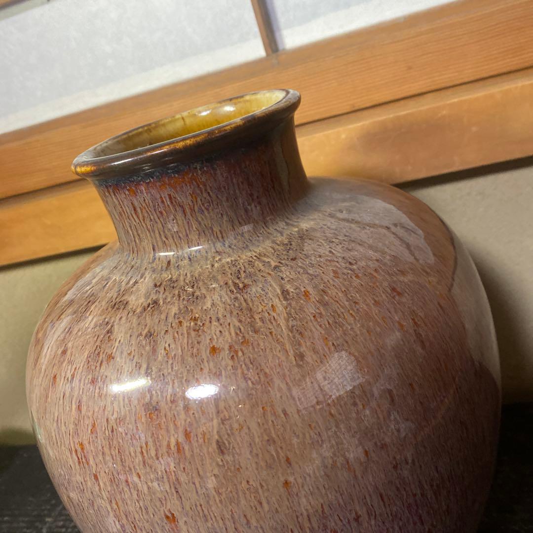 中国　古玩　孔雀釉赤壺花瓶27cm16cm