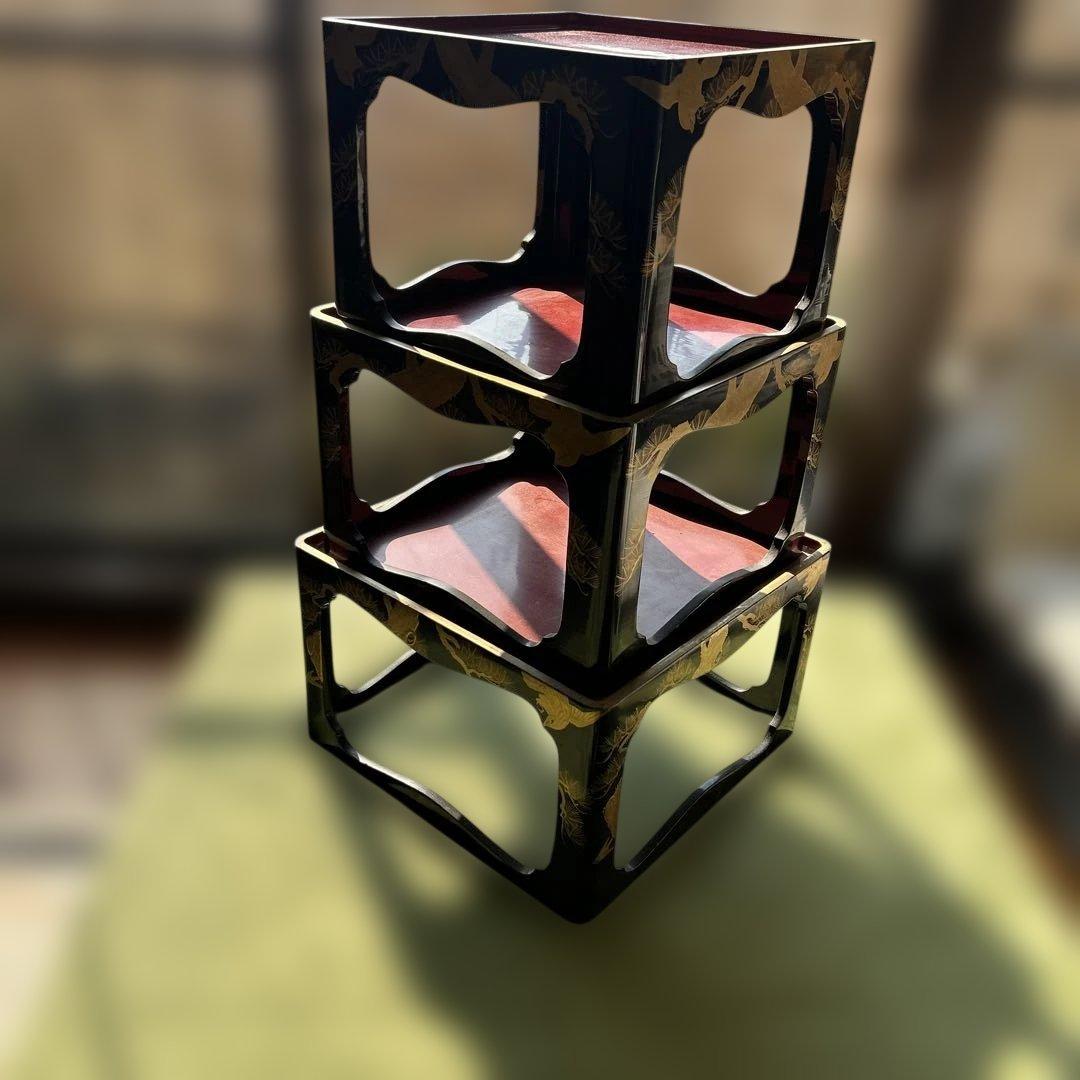 【送料込】漆　蒔絵　台セット　入れ子　アンティーク