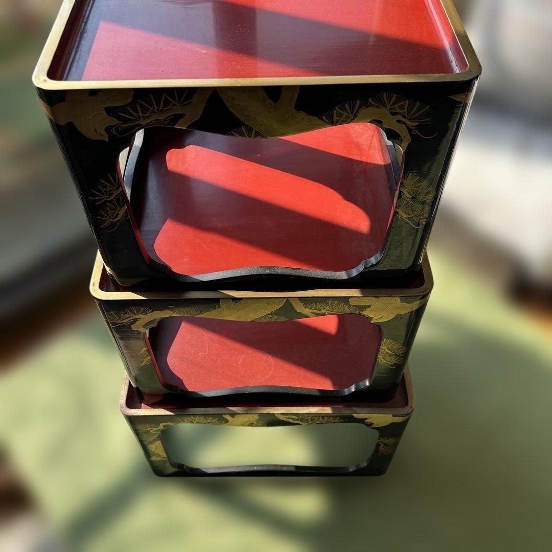 【送料込】漆　蒔絵　台セット　入れ子　アンティーク