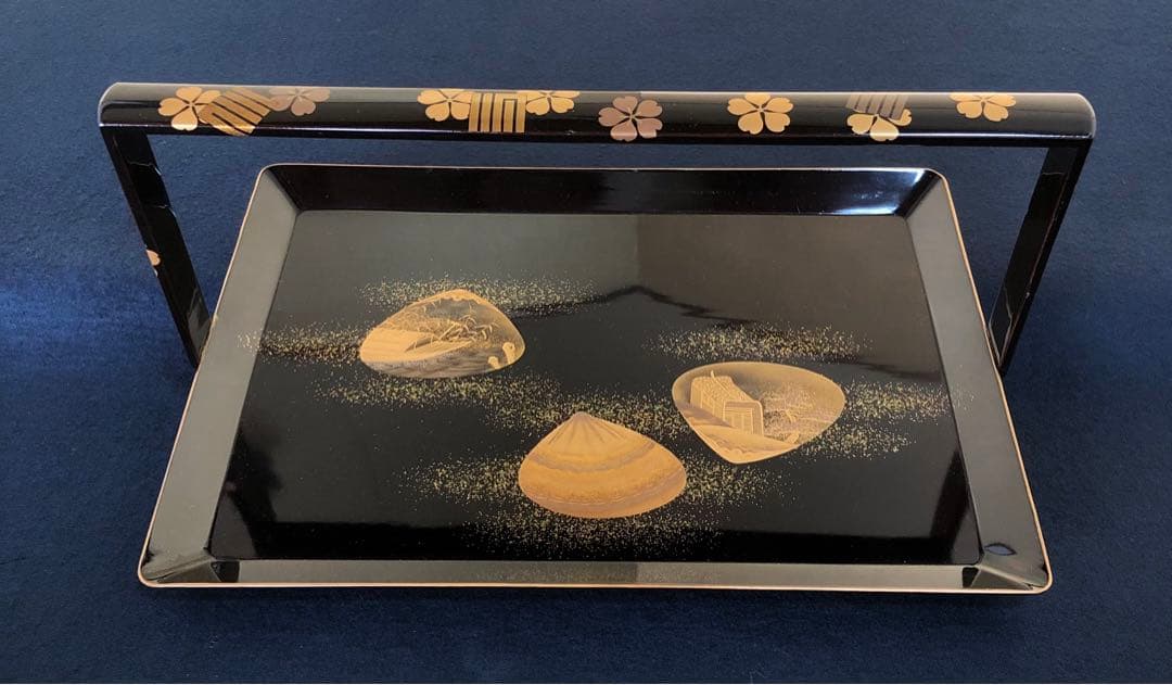 《R》黒塗縁金 梨地 源氏香貝蒔絵 手付盆 大小 入れ子 251225か3