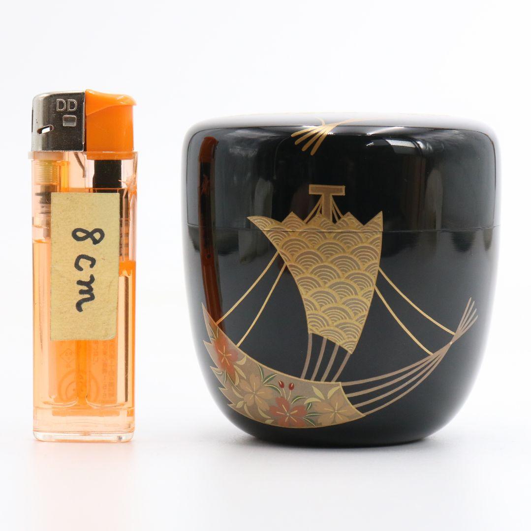 鈴木光入作 扇舟蒔絵 大棗 内銀溜 茶道具 共箱　DB788　N2