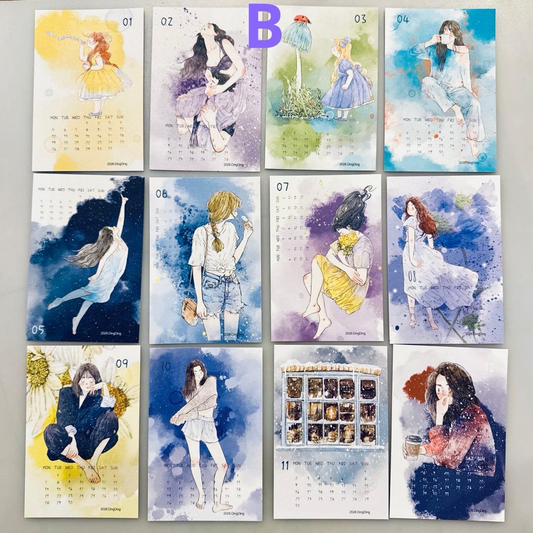 新品　DINGDING　カレンダー　PET霧面型抜きタイプ　マスキングテープ8巻