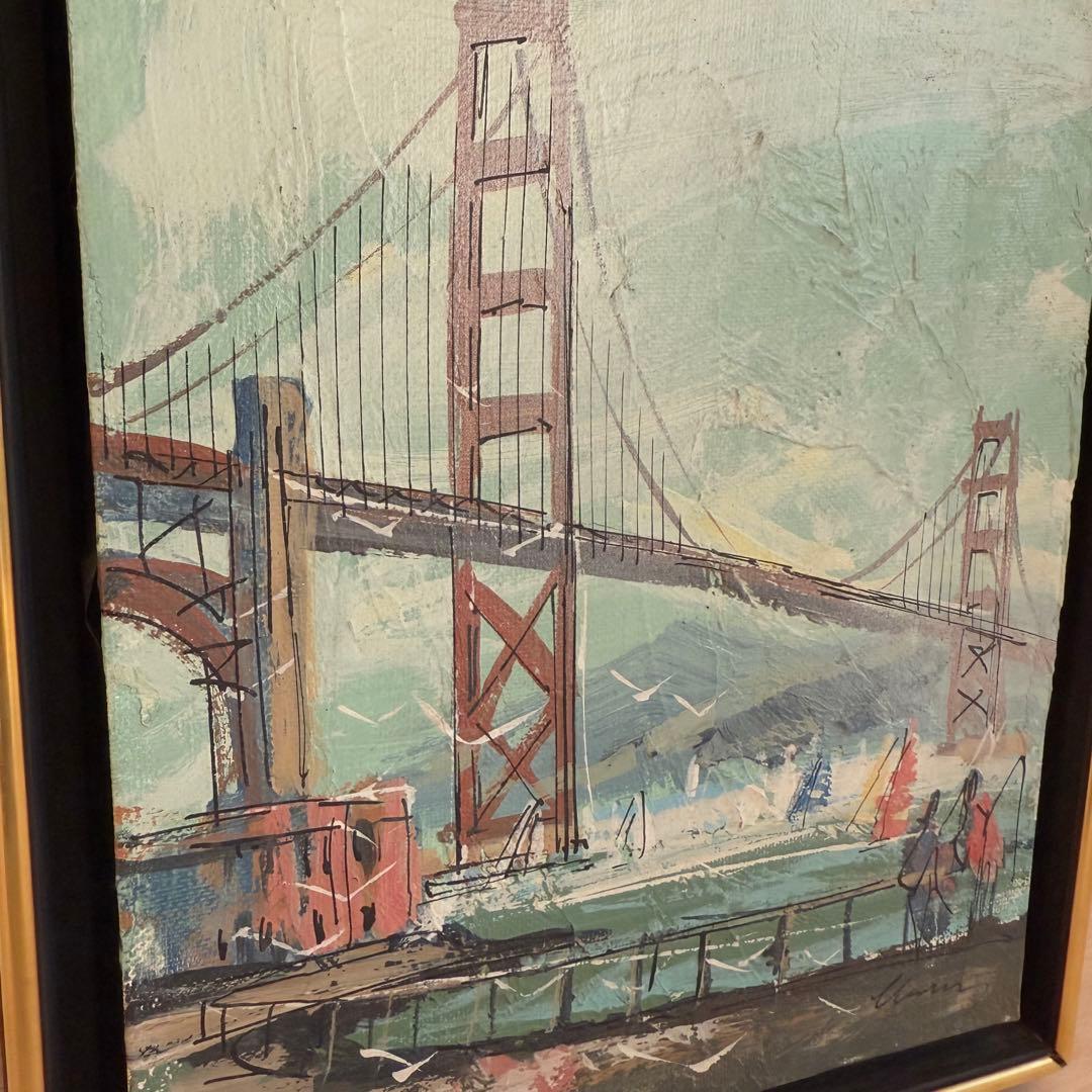 【お値下げ】ヴィンテージ アクリルペイント ゴールデンゲートブリッジ 風景画