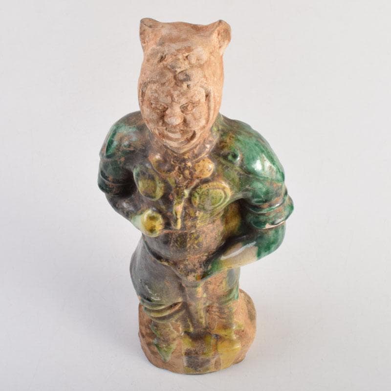 中国　三彩　兵馬俑　人物俑　陶人形　人物像　武人像　C　8846