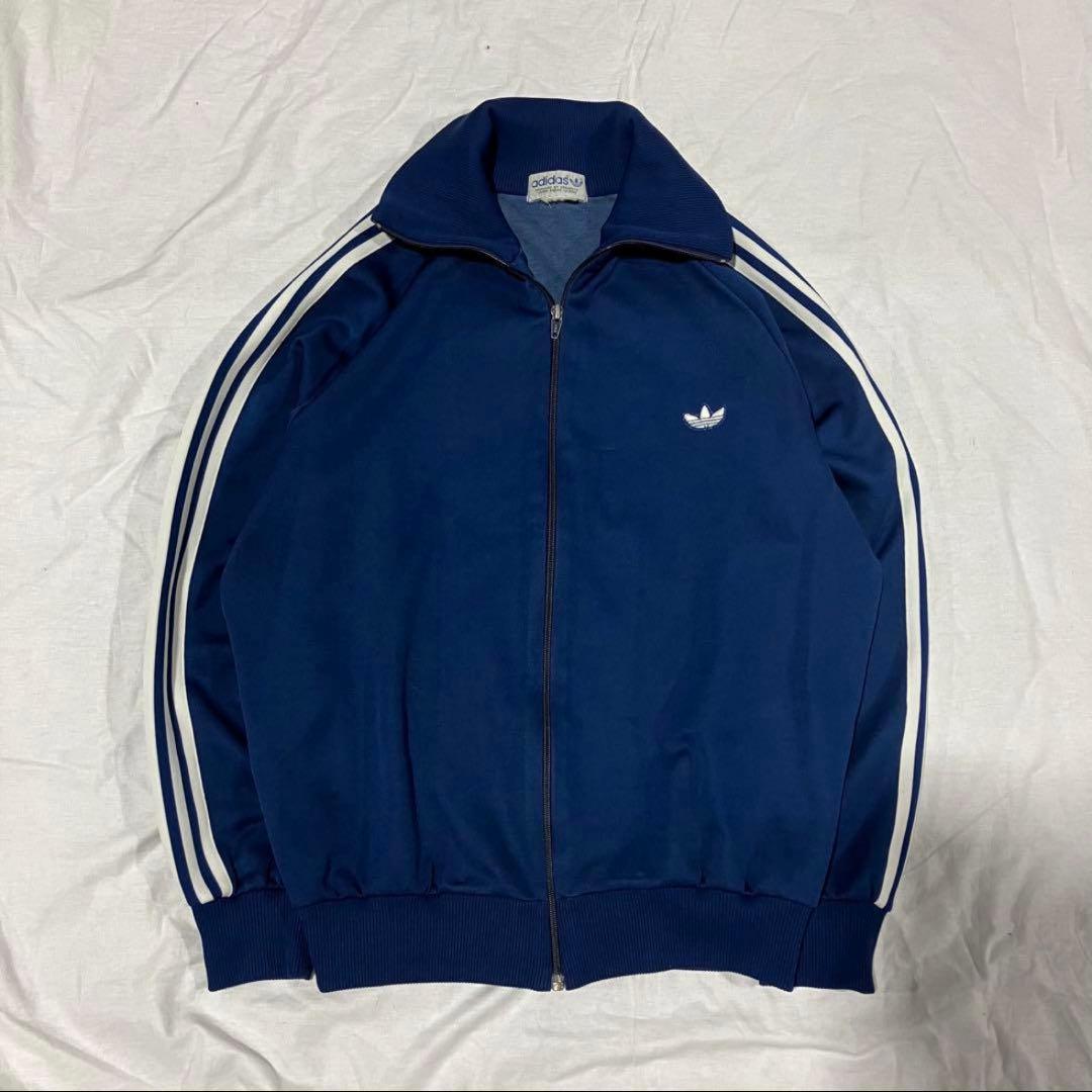 80s adidas デサント期　ブルージャージ　トラックジャケット　3本線