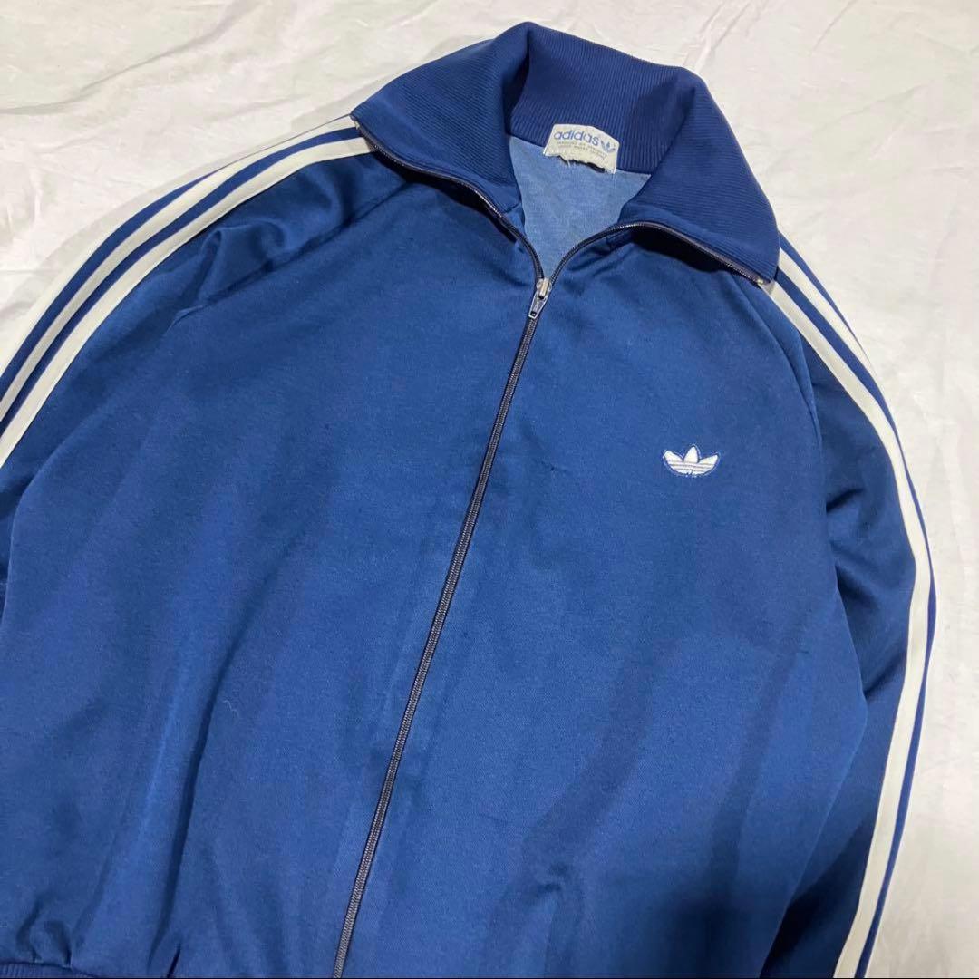 80s adidas デサント期　ブルージャージ　トラックジャケット　3本線