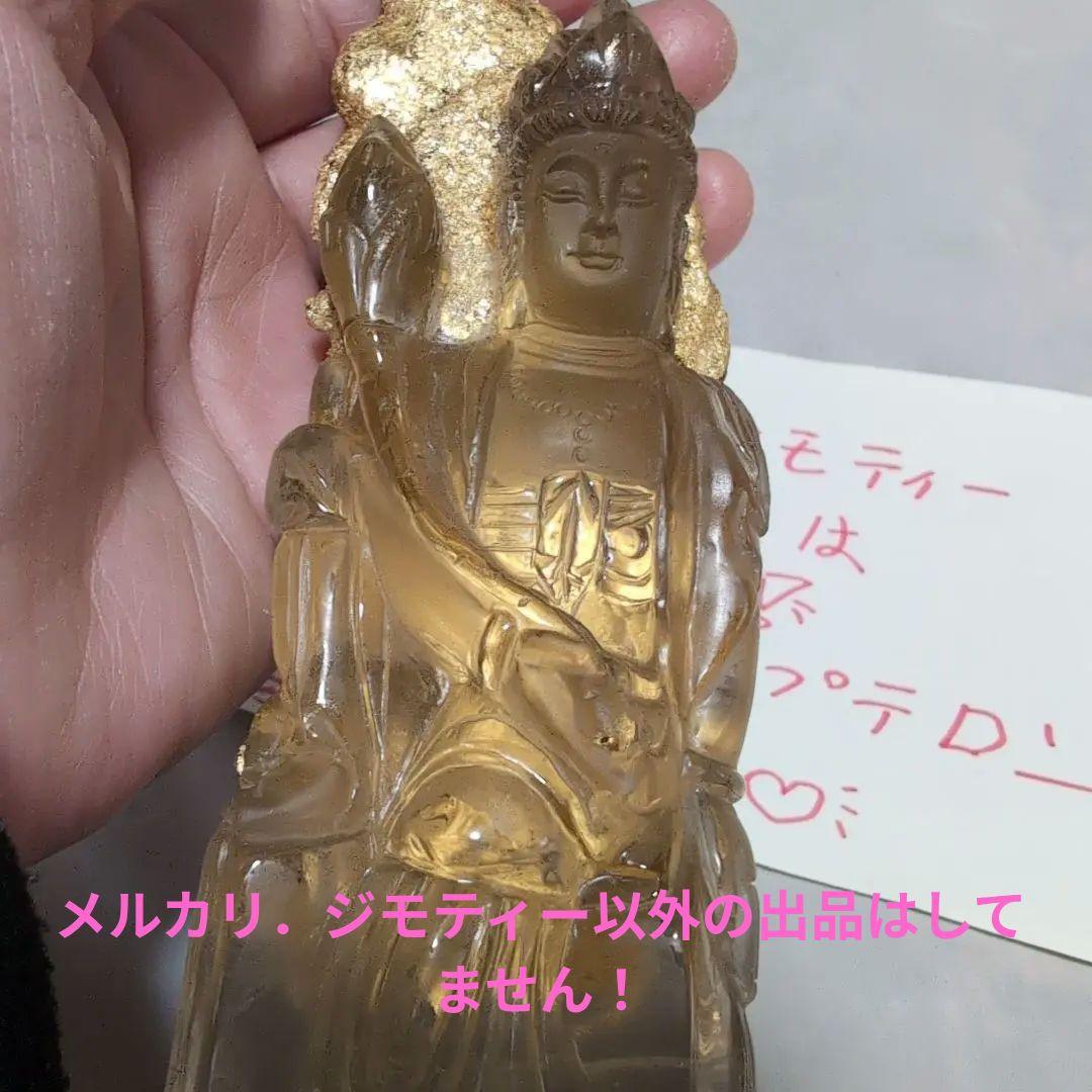 開運　呪物　曰く付き　観音像　手彫り 　24金　金箔貼り　天然水晶　 高さ18㌢