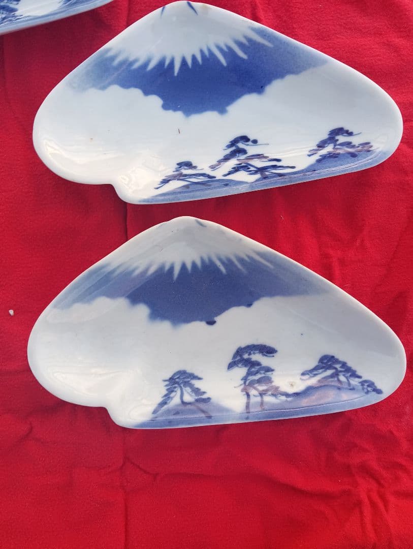 富士山デザイン陶器皿5枚セット　古伊万里　変形　小皿