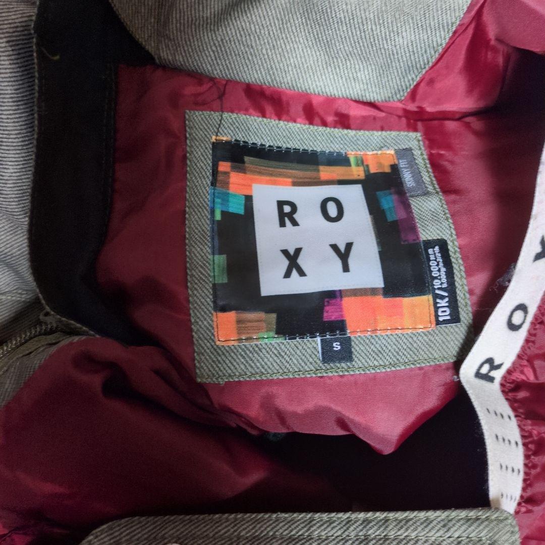 【美品】ROXY　スノボウェア　上下セット　デニム風　　カーキ　Ｓ　ボタニカル