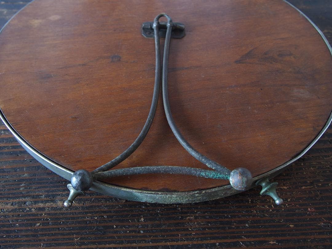 アルミフレーム 古い鏡 アールデコ 直径36.7cm 家具 /K397