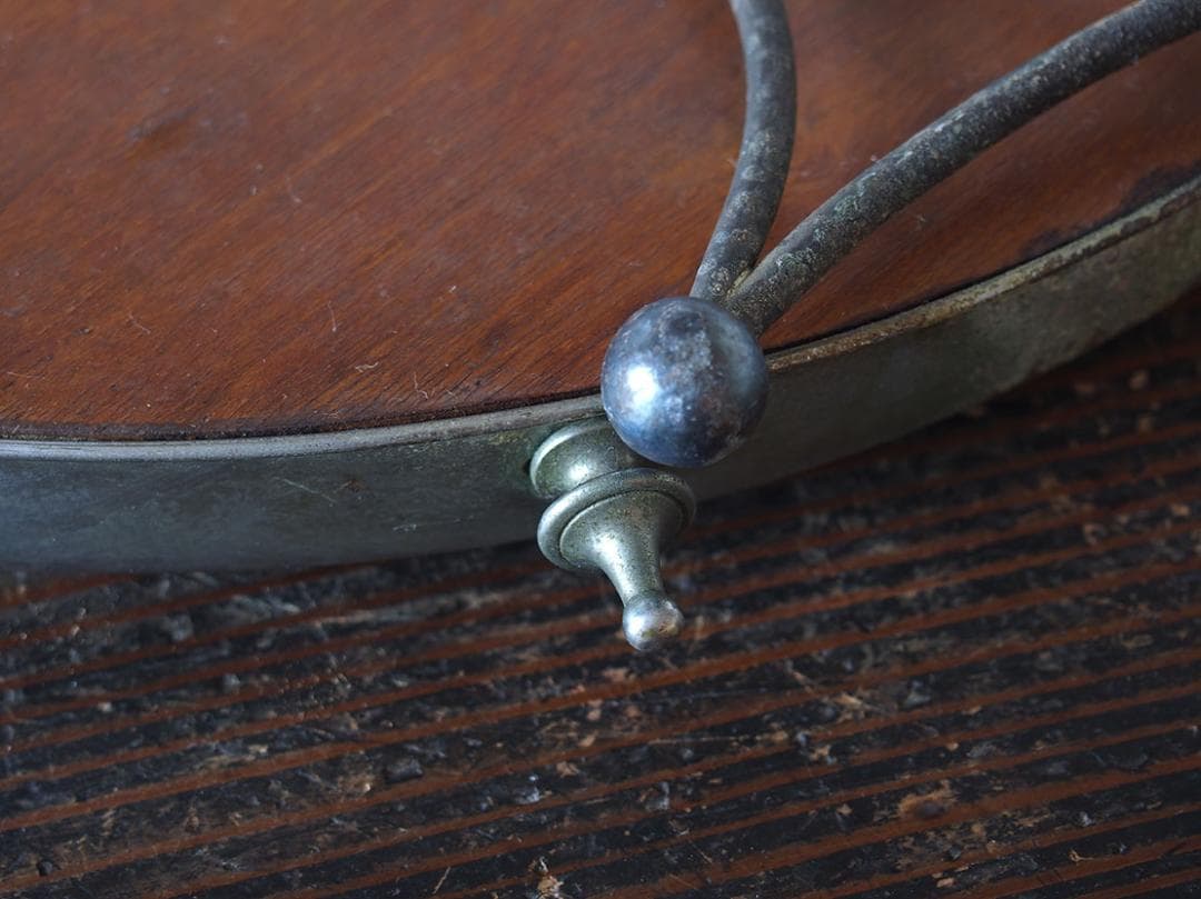 アルミフレーム 古い鏡 アールデコ 直径36.7cm 家具 /K397