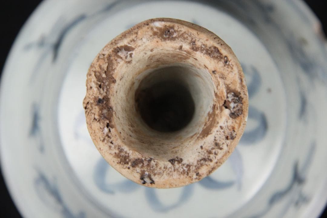 中国美術　清代　青花福字紋高足碗　供器　仏教祭器　花卉蝶文 陶磁 ESM12-7