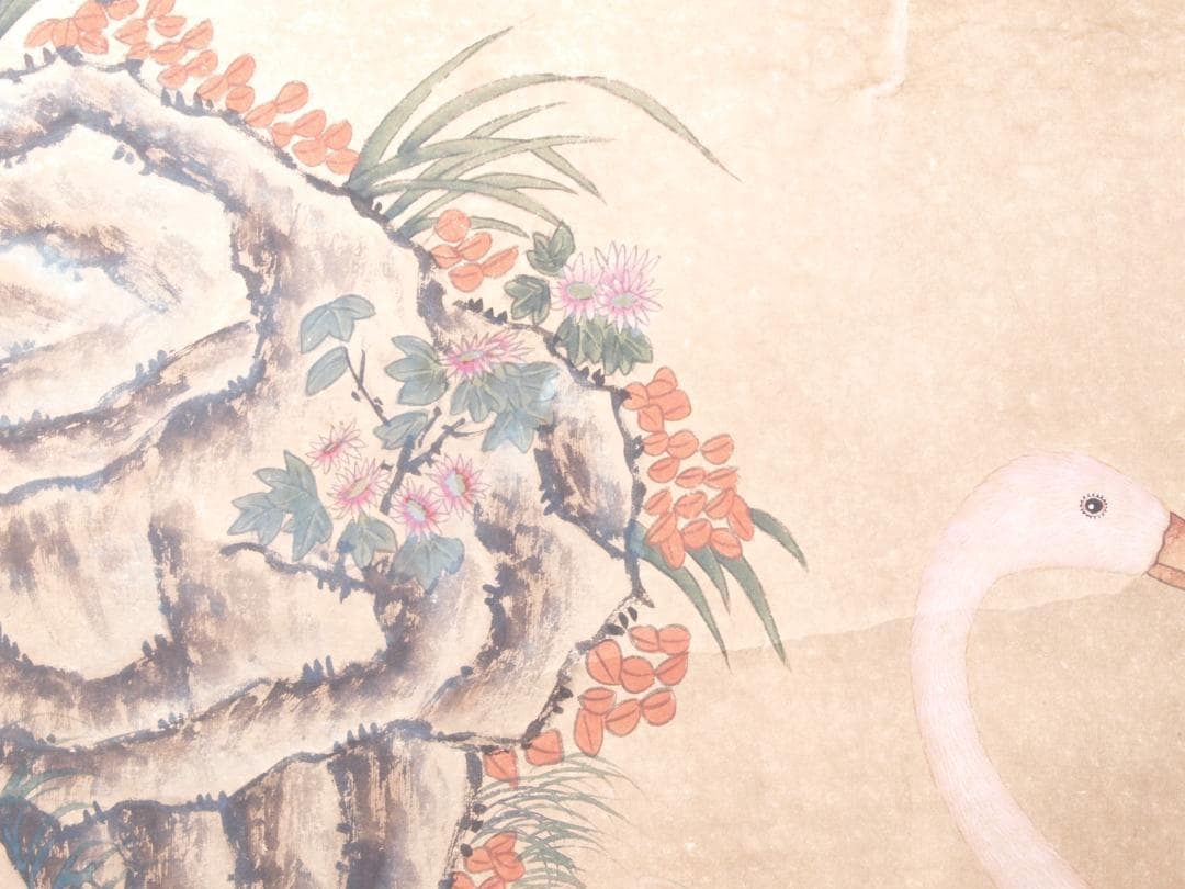 骨董市仕入れ品　唐時代掛け軸　肉筆水彩絵　骨董品　唐物 AK836A13-2