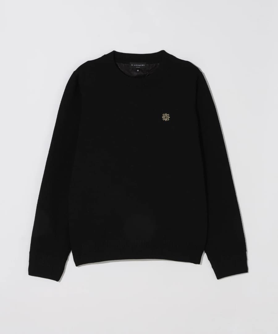 St ANDREWS 12G天竺×リンクス裏地付きクルーネックニットプルオーバー