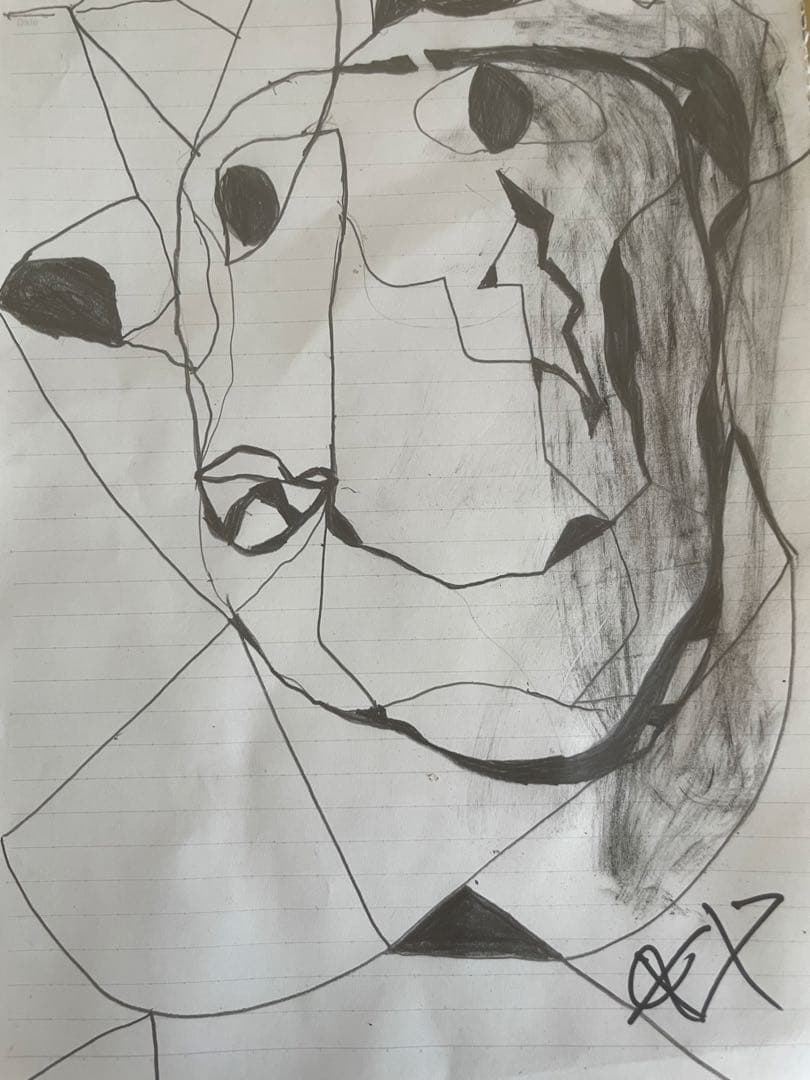 抽象動物顔 鉛筆・木炭画